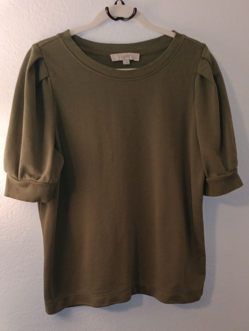 LOFT Olive Puff-Sleeve Sweatshirt Top